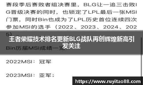 王者荣耀技术排名更新BLG战队再创辉煌新高引发关注